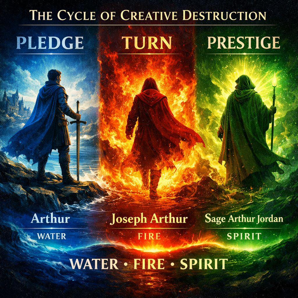 The Cycle of Creative Destruction — Water · Fire · Spirit